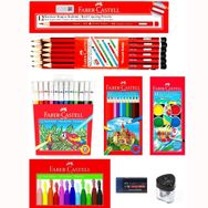Faber Castell Mercanlı Kurşun Kalem Kırmızı Kalem ve 12 li Kuru Sulu Keçeli Pastel Boya