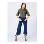 Fabrika DANTITA Bisiklet Yaka Oversize Düz Haki Kadın T-Shirt
