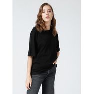 Fabrika Dantita Siyah Bisiklet Yaka Düz Kadın T-shirt