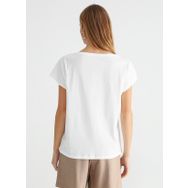 Fabrika Dusa Beyaz Bisiklet Yaka Varaklı Kadın T-shirt
