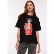 Fabrika F3WL-TST3 Bisiklet Yaka Baskılı Siyah Kadın T-Shirt