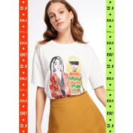 Fabrika F3WL-TST5 Bisiklet Yaka Baskılı Kırık Beyaz Kadın T-Shirt