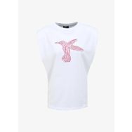 Fabrika F4SL-TST0328 Kırık Beyaz Bisiklet Yaka Geniş Fit Kadın T-shirt