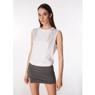 Fabrika F4SL-TST0664 Bisiklet Yaka Taşlı Beyaz Kadın T-Shirt