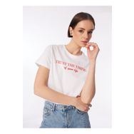 Fabrika F4SL-TST0747 Beyaz Bisiklet Yaka Basic Kadın T-shirt