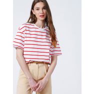 Fabrika Kmelissa Bisiklet Yaka Basic Kırmızı Beyaz Kadın T-shirt