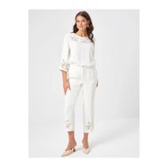 Faik Sönmez 68516 Paçası Delik İşli Slim Fit Ekru Kadın Pantolon