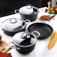 Falez Black Line Granit 7 Parça Tencere Seti