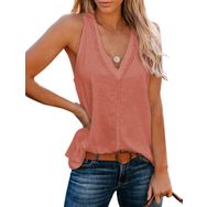 Famulily Basic Tank Top Raceback Pembe Kolsuz V Yaka Kadın T-shirt