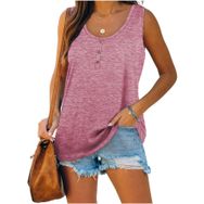 Famulily Henley Tank Top Pembe U Yaka Düğmeli Kolsuz Kadın Bluz