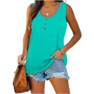Famulily Henley Tank Top Yeşil U Yaka Düğmeli Kolsuz Kadın Bluz