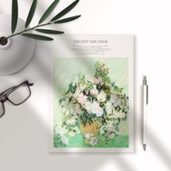 Fark Tanıtım Van Gogh Kapak Tasarımlı Kraft Sayfa A5 Pembe Güllü Vazo Desen III Çizgisiz Defter