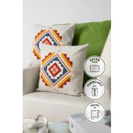 Favora 42x42 Kiremit Geometrik Keten Punch Nakışlı 2'li Kırlent Kılıfı