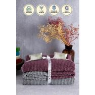 Favora Line Gri Mürdüm Pamuk Luxury 6 Parça Havlu Hamam Seti
