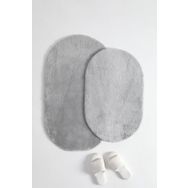 Favora Puffy Gri 2'li Kaydırmaz Oval Banyo Paspas Takımı