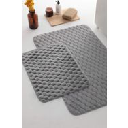Favora Tavşan Tüyü Gri Petek Desen 2'li Banyo Paspas Takımı