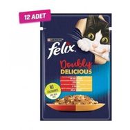Felix 12x85 gr Çifte Lezzet Tavuk ve Sığır Etli Yetişkin Kedi Konservesi