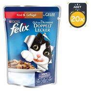 Felix 20x100 gr Çifte Lezzet Sığır Etli ve Tavuklu Kedi Yaş Mama