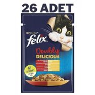 Felix 26x85 gr Çifte Lezzet Etli ve Kanatlı Kedi Konservesi