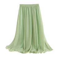 Feoya Boho Açık Yeşil Bel Lastikli Çift Katmanlı Şifon Retro Kadın Yaz Eteği