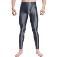 Feoya Clubwear Gri Parlak Metalik Erkek Uzun Tayt Pantalon