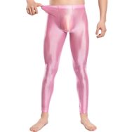 Feoya Clubwear Pembe Parlak Metalik Erkek Uzun Tayt Pantalon