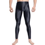 Feoya Clubwear Siyah Parlak Metalik Erkek Uzun Tayt Pantalon