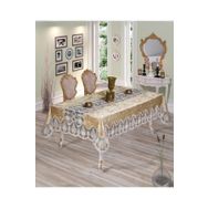 Finezza 160x220 cm Çağla Lüx Dantelli Kadife Kumaş Bej Dikdörtgen Masa Örtüsü
