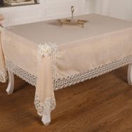 Finezza 170x230 cm Fedora Lüx Dantelli Taş Keten Kumaş Koyu Krem Dikdörtgen Masa Örtüsü