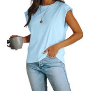 Fisoew Basic Açık Mavi Yuvarlak Yaka Yazlık Kadın T-shirt