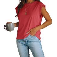 Fisoew Basic Weinrot Yuvarlak Yaka Yazlık Kadın T-shirt