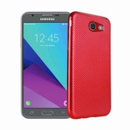 FitCase Galaxy J7 2017 Elektroliz Carbon Desen Kırmızı Arka Kapak