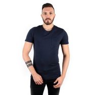 Five Pocket Erkek Lacivert Bisiket Yaka Oversize Cepli Tişört