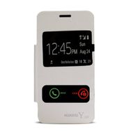 Flip Cover Huawei Y320 Beyaz Çift Pencereli Kılıf