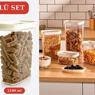 Flosoft 3x2100 ml Lüks Kristal Dikdörtgen Erzak Saklama Kabı