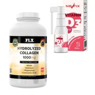 Flx Hydrolyzed Collagen 1000 mg Biotin Selenium 300 Tablet + Nevfix Vitamin D3 1000 IU 20 ml Sprey