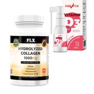 Flx Hydrolyzed Collagen 1000 mg Biotin Selenium 90 Tablet + Nevfix Vitamin D3 400 IU 20 ml Sprey
