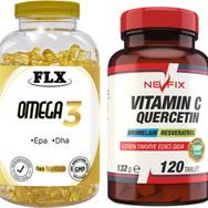 Flx Omega 3 180 Kapsül Balık Yağı + Nevfix Vitamin C Quercetin Bromelain 120 Tablet Takviye Edici Gıda