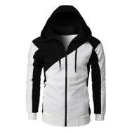 FNKDOR Patchwork Beyaz Kapüşonlu Fermuarlı Erkek Sweatshirt