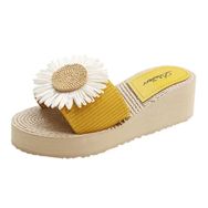 FNKDOR Platform Boho Slides Sarı Kaymaz Ayçiçeği Dolgu Topuk Kadın Sandalet