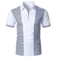 FNKDOR Slim Fit Beyaz Patchwork Kareli Fermuarlı Erkek T-shirt
