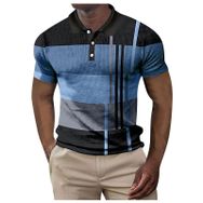 FNKDOR Slim Fit Casual Waffle Kontrast Renkler Baskılı Açık Mavi Kısa Kollu Polo Erkek T-shirt