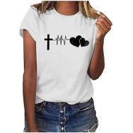 FNKDOR Tunkia Kalp Desenli Baskılı Regular Fit Yuvarlak Yaka Kısa Kol Beyaz-A Kadın T-shirt