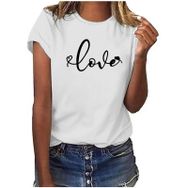 FNKDOR Tunkia Kalp Desenli Baskılı Regular Fit Yuvarlak Yaka Kısa Kol Siyah Schwarz-A Kadın T-shirt