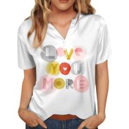 FNKDOR Tunkia Kalp Desenli V Yaka Kısa Kol Standart Kesim Sarı Kadın T-shirt