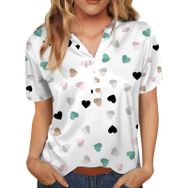FNKDOR Tunkia Kalp Desenli V Yaka Kısa Kol Standart Kesim Siyah Kadın T-shirt