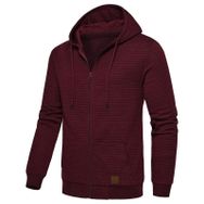 FNKDOR Waffel Kırmızı Kapüşonlu Fermuarlı Erkek Sweatshirt