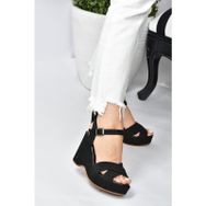 Fox Shoes K250909002 Siyah Süet Kadın Dolgu Topuklu Ayakkabı