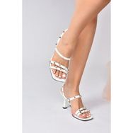 Fox Shoes K404571109 Beyaz Zımba Detaylı Üç Bant Kadın Topuklu Ayakkabı