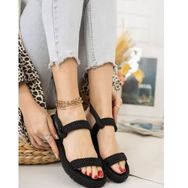 Fox Shoes K596012104 Siyah Halat İpli Hasır Kadın Sandalet